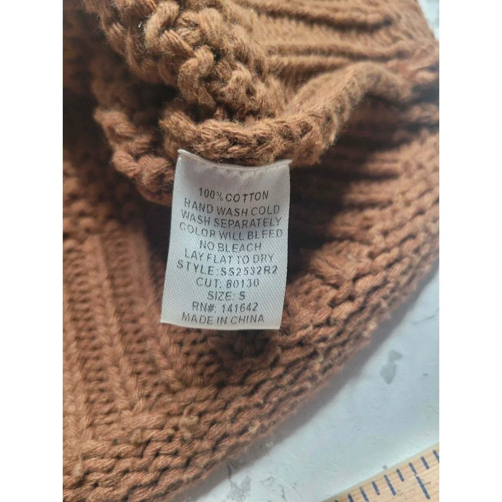 She + Sky Brown Mock Neck Chunky Knit Sweater‎ Women's Small 100% Cotton